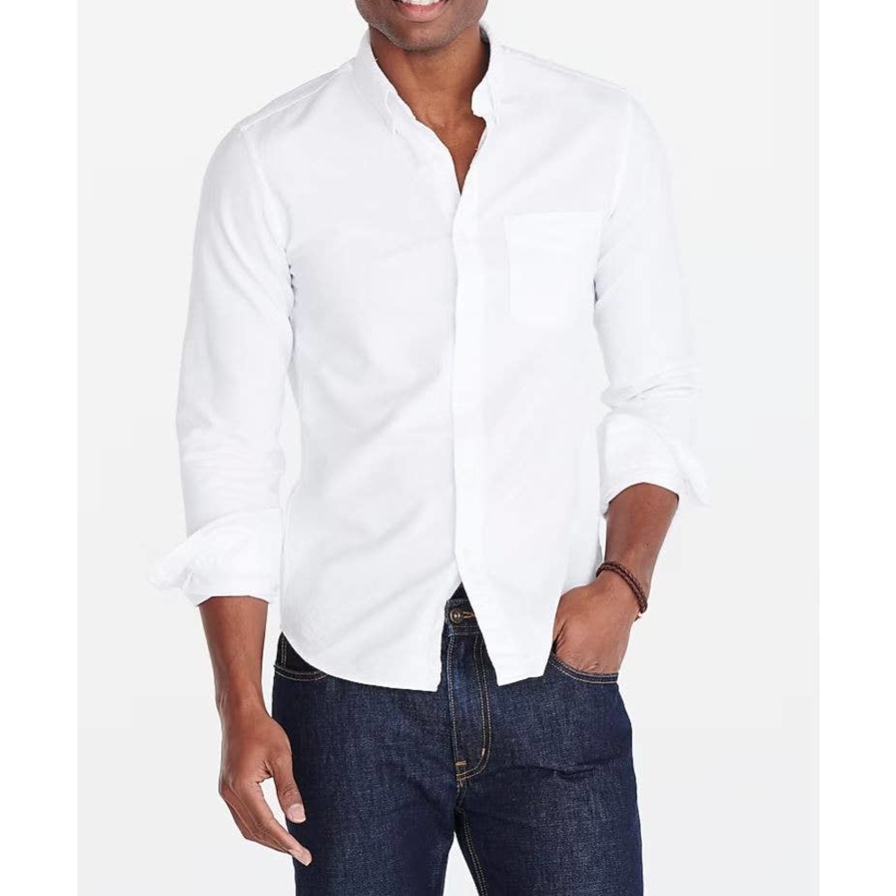 J. Crew Mens Flex Oxford Button Down Shirt Medium White Slim Untucked NWT